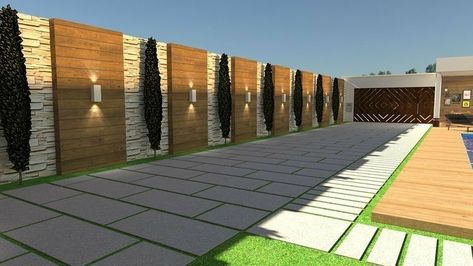 Modern Villa Landscape, Pagar Modern, Villa Landscape, House Fence, Compound Wall Design, Garden Wall Designs, Modern Patio Design, House Fence Design, Modern Backyard Landscaping