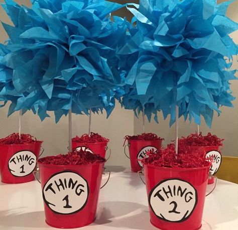 Dr Seuss Theme, Doctor Suess Birthday, Dr Seuss Party Ideas, Cat In The Hat Party, Thing One Thing Two, Dr Seuss Classroom, Dr Seuss Crafts, Thing 1 And Thing 2, Dr Seuss Birthday Party