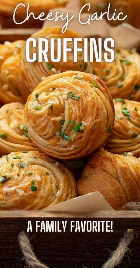 Indulge in the irresistible combination of flaky pastry and savory goodness with these Cheesy Garlic Cruffins. Perfectly golden and packed with a rich, cheesy garlic flavor, these cruffins are the ultimate side dish for any meal. Whether you're hosting a brunch or looking to elevate your dinner, these delightful treats are sure to impress your guests and satisfy your taste buds. Easy to make and even easier to enjoy, they bring a touch of gourmet flair to your table. Cruffin Recipe, Cheesecake Truffles, No Cook Appetizers, Brunch Spread, Flaky Pastry, Delicious Pizza, Cheese Lover, Reduce Food Waste, Yummy Sides