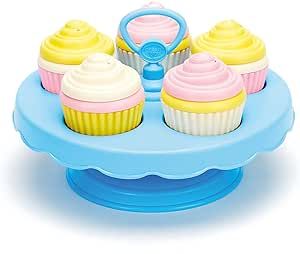 Green Toys Cupcake Set - 16 Piece Pretend Play, Motor Skills, Language & Communication Kids Role Play Toy. No BPA, phthalates, PVC. Dishwasher Safe, Recycled Plastic, Made in USA. Kids Role Play, Toy Tea Set, Cake Stand Display, Play Food Set, Pretend Play Food, Play Barbie, Pretend Play Kitchen, Food Accessories, Green Toys