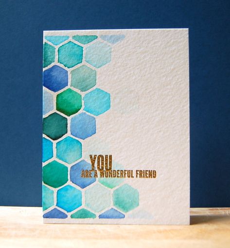 Hexagon Stencil, Friend Watercolor, Hexagon Cards, Wonderful Friend, Karten Design, Watercolor Card, Card Drawing, Birthday Cards Diy, Distress Ink