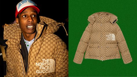 A$AP Rocky in Gucci The North Face is peak cold-snap dressing Blue Work Shirt, Duvet Coat, Charcoal Suit, Gucci Jacket, Surf Brands, A$ap Rocky, Brand Collaboration, Mens Designer Fashion, New York Street