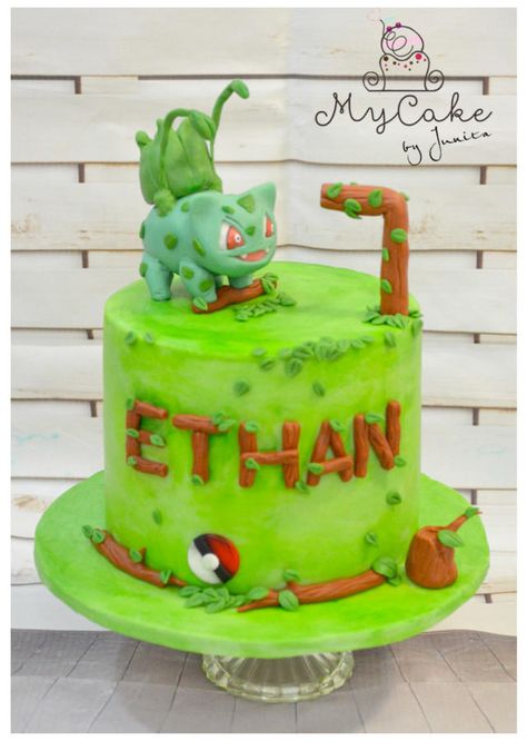 Pokemon - Bulbasaur - cake by Hopechan Bulbasaur Cake Ideas, Bulbasaur Cake, Eevee Cute, Green Pokemon, Pokemon Bulbasaur, Pokemon Cake, Pokemon Birthday Party, Pokemon Party, Pokemon Birthday