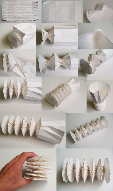 Foldable Paper Crafts, Origami Architecture Model, Folding Paper Architecture, Origami Spring, Origami In Architecture, Origami Structure Architecture, Mode Origami, Architecture Origami, Paper Structure Architecture Origami