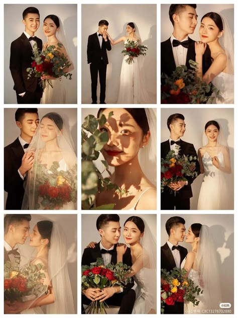 Wedding Photo Studio Ideas, Prewed Korean Style, Prewedding Korean Style, Prenup Photoshoot Ideas, Detail Shots Wedding, Wedding Poses For Bride, Poses For Bride And Groom, Poses For Bride, Pre Wedding Photoshoot Theme