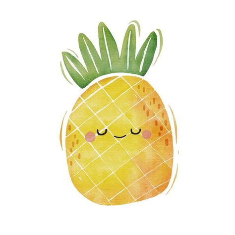 Watercolor cute pineapple cartoon charac... | Premium Vector #Freepik #vector #funny-food #food-character #pineapple-illustration #pineapple Fruit Illustration Design, Train Numbers, Happy Fruit, Watercolor Pineapple, Cute Pineapple, Hand Carved Stamps, Collage Art Projects, Watercolor Fruit, Mickey Mouse Wallpaper