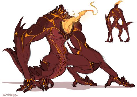 Fire Demon by https://zummeng.deviantart.com on @DeviantArt Fire Monster Character Design, Demon Beast Art, Fire Monster Concept Art, Fire Creature Art, Fire Creature Concept Art, Fire Monster Art, Fire Demon Art, Demon Character Art, Fire Character Design