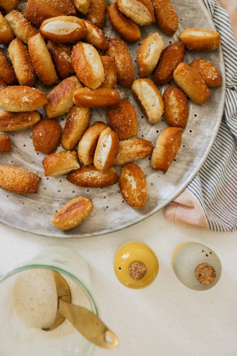 Soft Sourdough Pretzel Puffs Sourdough Pretzel, Two Bite Brownies, Pumpkin Pretzels, Sourdough Pumpkin, Foods At Home, Pretzel Dough, Mustard Dip, Sourdough Recipe, Soft Pretzel