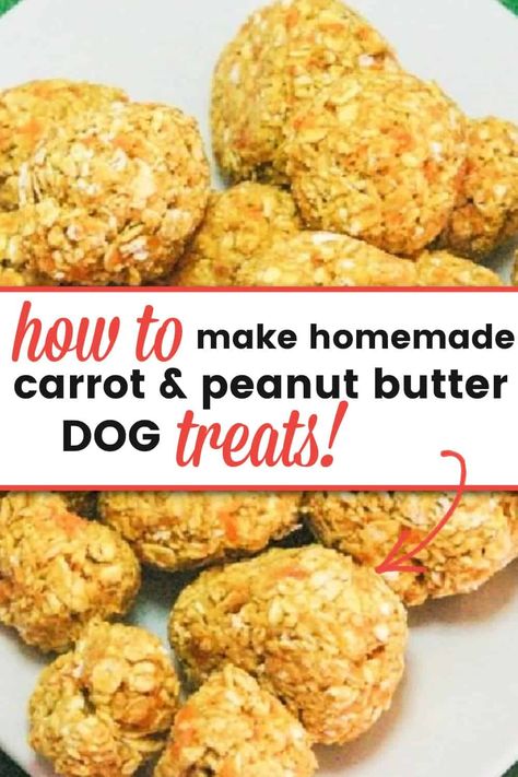 Easy and No-Bake homemade dog treats. With only 3-ingredients, your dogs will be sure to love these treats! Dog Treats No Bake, Carrots And Peanut Butter, Easy Homemade Dog Treats, No Bake Dog Treats, Pet Treats Recipes, Dog Treats Homemade Easy, Easy Dog Treat Recipes, Make Dog Food, Dog Biscuit Recipes