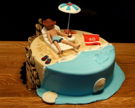 Beach cake | Beach birthday cake, Beach cakes, Cake Beach Theme Retirement Cake, Beach Theme Cake For Men, Birthday Cake Beach, Summer Birthday Cake, Beach Birthday Cake, Beach Theme Birthday, Pool Cake, Beach Themed Cakes, Beach Cake