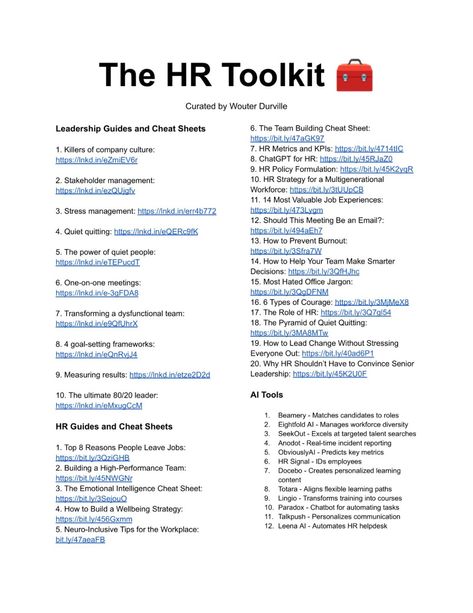 Wouter Durville on LinkedIn: The HR Toolkit: 42 free resources for HR professionals 🧰

- 10 leadership… | 221 comments Hr Cheat Sheet, Hr Infographic, Stakeholder Management, Employee Relations, Quiet People, Leaving A Job, No Experience Jobs, Certificate Courses, Hr Management