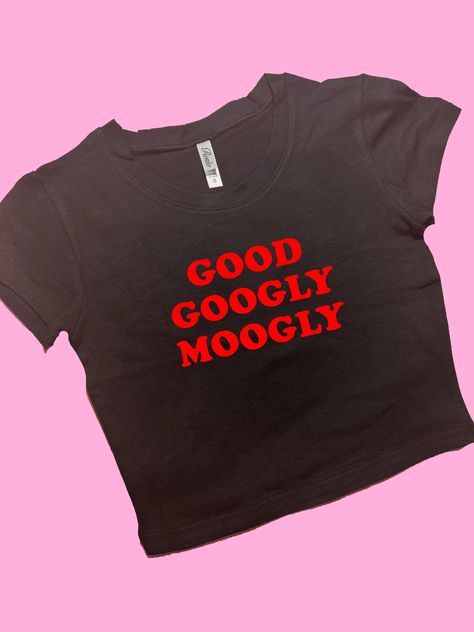 Good Googly Moogly SNUG FIT Crop Top | Cute Crop Top | Graphic Top | Gift For Her | Y2K Baby Tee | Gift For Girlfriend | Y2K crop top Comfy Top to Lounge in! Actual item may be lighter/darker than pictured. M A T E R I A L S - SNUG FIT - 100% RING SPUN COTTON - Shoulder Taping S I Z I N G - Size chart is available on our listing photos. S H I P P I N G  &  P R O D U C T I O N  T I M E - Production Time is 5 Business Days. (May be delayed during the Holiday Season) - Shipping Time is 2-6 Business Good Googly Moogly, Fun Crop Tops, Ideas For Shirts, Funny Crop Tops, Silly Shirt, Funky Shirts, Y2k Crop Top, Graphic Crop Top, Cute Crop Top