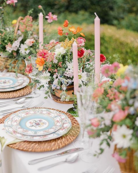 ⁠Our Antoinette China Collection creates a whimsical wonderland in every table setting it is added to ✨ This classically elegant collection is perfect for weddings, birthday parties, tea parties, or events of any kind! ⁠
.⁠
.⁠
#weddinginspo #weddinginspiration #weddingrentals #weddingtable #weddingdetails #weddingday #bridesofok #oklahomawedding #weddinggoals #intimatewedding #weddingdesign #minimatrimoney #tulsa #tulsaweddings Floral Wedding Place Settings, Tea Party Whimsical, Garden Party Wedding Table Setting, Whimsical Garden Wedding Centerpieces, Tea Party Table Scape, Garden Party Wedding Table Decor, Wildflower Wedding Theme Table Settings, Garden Party Tablescapes, Garden Wedding Table Setting