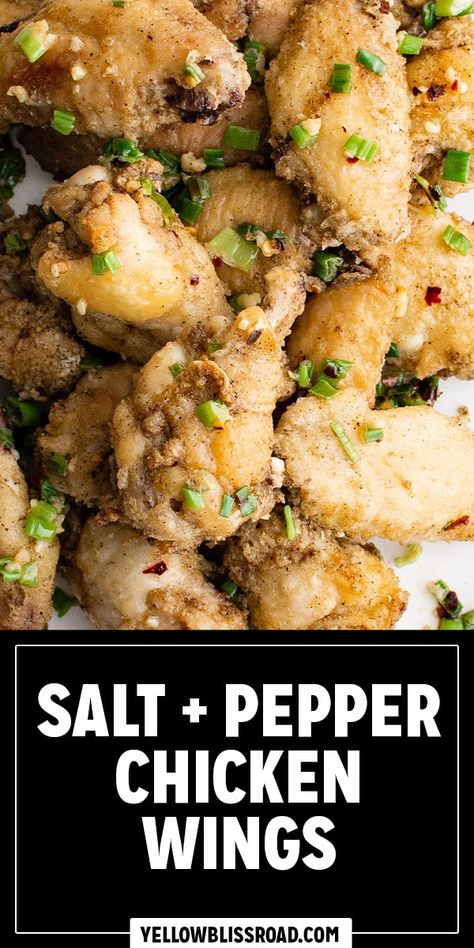 Salt and Pepper Chicken Wings Salt And Pepper Wings Recipe, Salt And Pepper Wings, Salt And Pepper Chicken Wings, Pepper Chicken Wings, Chicken Wing Recipe, Crispy Baked Chicken Wings, Wing Recipe, Baked Wings, Salt And Pepper Chicken