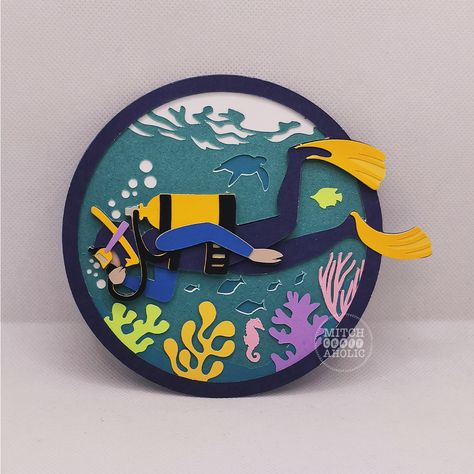 Scuba Diver Layered Craft Scuba Diver Craft, Puerto Galera, Birthday Souvenir, Library Displays, Invitation Ideas, Scuba Diver, Quilling Art, Last Month, Paper Cards