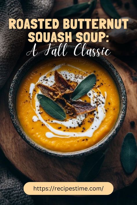 Warm up with this delicious Roasted Butternut Squash Soup! Creamy, comforting, and full of fall flavors, it’s the perfect dish for chilly autumn days. 🍁🥄 #ButternutSquashSoup #FallComfortFood #AutumnFlavors #CozyEats #SoupSeason Ina Garten Butternut Squash Apple Soup, Roasted Pumpkin Soup Recipe Butternut Squash, Roasted Butternut And Acorn Squash Soup, Roast Squash Soup, Savory Butternut Squash Soup Recipes, Autumn Butternut Squash Soup, Roasted Butternut Squash Recipes Soup, Squash Soup Recipes Butternut, Butternut And Acorn Squash Soup