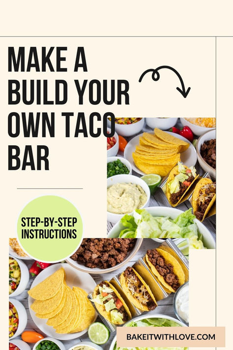 Taco Bar How To Serve Tacos At A Party, Diy Taco Bar Party, Taco Bar Charcuterie Table, Taco Ingredients List, Taco Bar Set Up Ideas, Taco Bar Buffet Set Up, Build Your Own Taco Bar, Build Your Own Taco, Taco Salad Bar