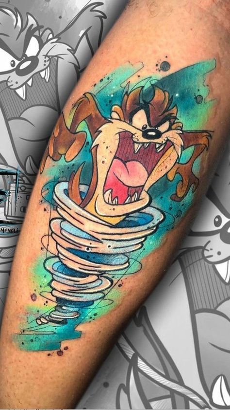 Taz Tattoo Design, Tazmania Devil Tattoo, Tazmanian Devil Tattoo, Tasmanian Devil Tattoo, Looney Tunes Tattoo, Taz Cartoon, Taz Tattoo, Tasmanian Devil Looney Tunes, Family Tattoo Designs