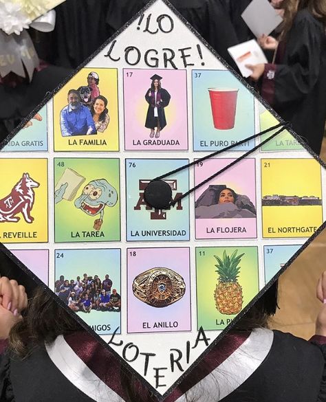 Mexican Graduation Cap 1st Gen Graduation Cap Mexican, Grad Cap Hispanic, Loteria Graduation Cap, Graduation Cap Ideas Funny, Latina Graduation Cap Ideas, Mexican Graduation Cap, Graduation Mexican, Graduation Diy Decorations, Diy Grad Cap