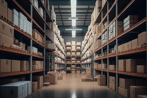 Warehouse Background, Industrial Warehouse, Box Packing, White Box, Premium Photo, Shelves, Yellow, White, Quick Saves