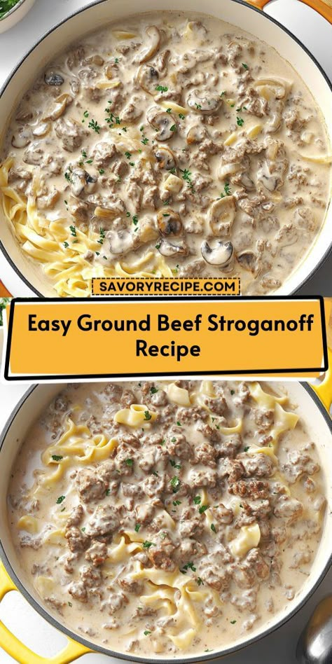 Craving a hearty meal that’s both easy and satisfying? Our Easy Ground Beef Stroganoff Recipe is perfect for busy weeknights, combining ground beef and creamy sauce over noodles. Don’t forget to save this recipe for a delicious dinner option you can count on again and again! No Sour Cream Beef Stroganoff, Hamburger Stroganoff With Cream Cheese, Stroganoff Seasoning Recipe, Ground Beef And Noodle Soup, Ground Beef Sour Cream Recipes, Beef Stroganoff With Heavy Cream, Ground Beef Noodle Soup, Healthy Ground Beef Stroganoff, Ground Beef Stroganoff Recipe Easy