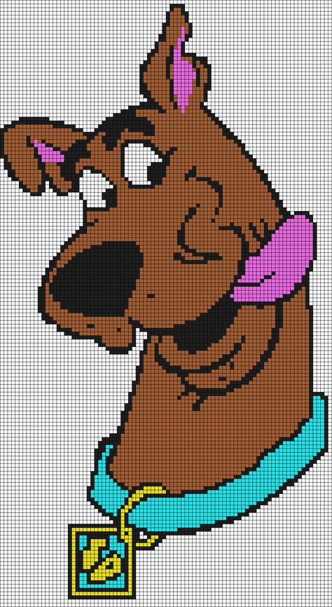 Scooby Doo Cross Stitch Patterns, Scooby Doo Alpha Patterns, Scooby Doo Crochet Pattern Free, Scooby Doo Crafts, Scooby Doo Crochet, Crochet Alpha Patterns, Pixel Art Cartoon, Friendship Bracelets Patterns, Disney Cross Stitch Patterns