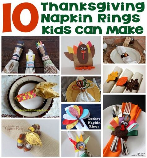 10 Thanksgiving Napkin Rings Kids Can Make #thanksgiving #kidscrafts #kidsthanksgivingcrafts Fun Thanksgiving Games, Turkey Napkins, Thanksgiving Napkin Rings, Creative Napkins, Napkin Rings Diy, Fall Napkins, Recycled Crafts Kids, Thanksgiving Napkins, Thanksgiving Crafts For Kids