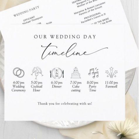 $1.27 | Elegant Simple, Minimal Wedding Timeline, Program #wedding program, wedding timeline, wedding day events, black and white, modern simple minimal, elegant classy chic, order of events, script, calligraphy, with timeline icon images Timeline Wedding Day, Simple Minimal Wedding, Wedding Program Examples, Wedding Elegant Classy, Wedding Day Timeline Template, Timeline Wedding, Program Wedding, Icon Images, Order Of Events