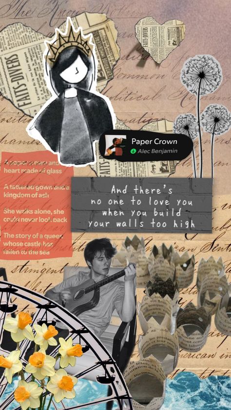 paper crown🧾👑>>>> #alecbenjamin #alec #benjamin #papercrown #paper #crown #song #love #music #paperaesthetic #vintage #poster #songlyrics Alec Benjamin Paper Crown, Alec Benjamin Aesthetic, Alec Benjamin, Paper Crown, Paper Crowns, Digital Footprint, Love Music, Conan Gray, Wallpaper Ideas