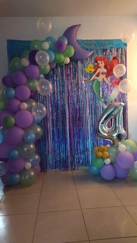 Little Mermaid Birthday Decorations, Mermaid Theme Decor, Ariel Little Mermaid Birthday Party, Little Mermaid 4th Birthday Party, Ariel Party Decorations, Ariel Centerpieces Ideas, Little Mermaid Balloon Garland, Mermaid Backdrop Ideas, Ariel Decorations