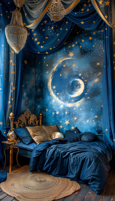 I've wanted a sun moon stars theme in main bedroom for about as long as I can remember. Saving for multiple chandeliers and wall painting inspo Sun Theme Bedroom, Sun Space Aesthetic, Astrology Themed Bedroom, Moon And Star Bedroom Ideas, Sun Themed Room, Sun Chandelier, Multiple Chandeliers, Starry Bedroom, Stars Bedroom