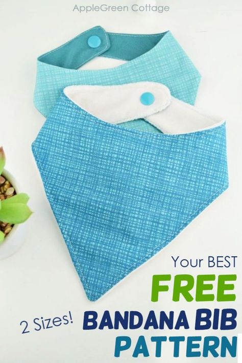 This free bandana bib pattern from AppleGreen Cottage comes in 2 sizes, baby and toddler, and is an easy beginner sewing project. Bandana Bib Pattern Free, Bandana Bib Pattern, Bib Tutorial, Baby Sewing Patterns Free, Earflap Beanie, Baby Bibs Patterns, Sewing Projects Free, Bib Pattern, Baby Bandana Bibs