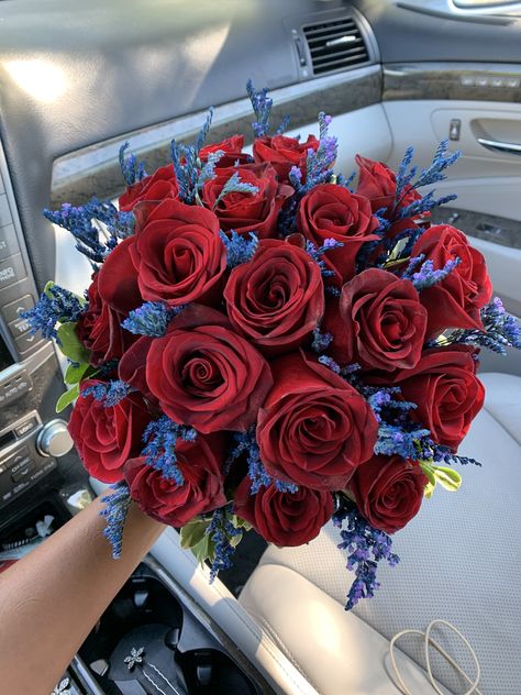 Red And Navy Bouquet Prom, Unique Center Piece Wedding, Crimson And Blue Wedding, Wine Red And Navy Blue Wedding Theme, Navy Blue And Burgundy Quinceanera, Red And Blue Centerpieces Wedding, Red Gold And Blue Wedding, Burgundy And Navy Blue Centerpieces, Navy Blue And Dark Red Wedding