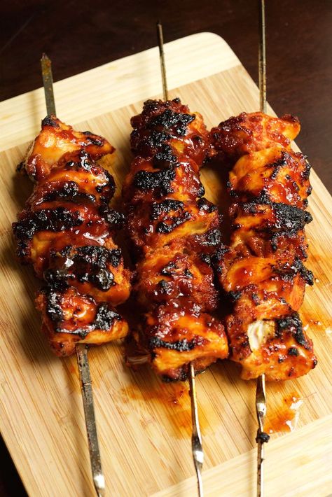 Bourbon Bacon BBQ Chicken Kebabs Recipe Bacon Bbq Chicken, Bourbon Bacon, Group Recipes, Chicken Kebab Recipe, Bowl Party Food, Bbq Bacon, Kabob Recipes, Kebab Recipes, Superbowl Party Food