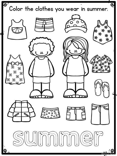 Free Worksheets 187 Pre Writing Activity Free Math | Pre Clothes Worksheet, Weather Activities For Kids, Seasons Worksheets, Pre K Worksheets, Summer Worksheets, English Worksheets For Kindergarten, Summer Words, Toddler Worksheets, Summer Preschool