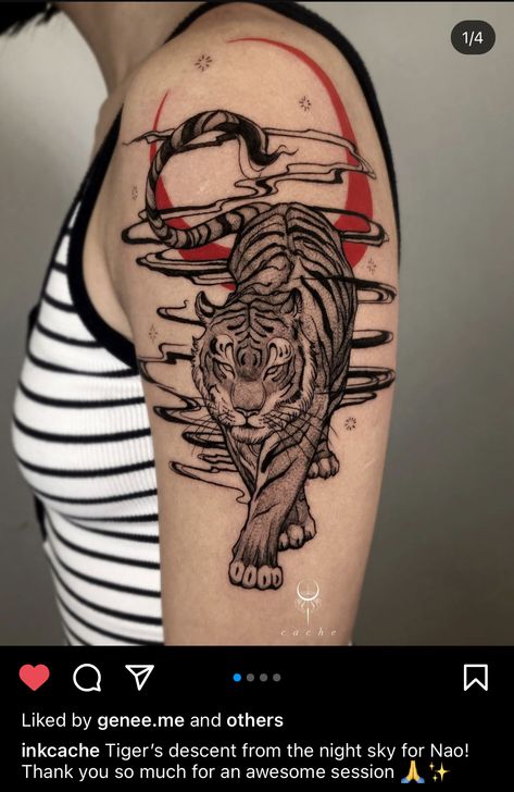 Tiger Tattoo For Women, December Tattoo, Small Girly Tattoos, Hip Thigh Tattoos, Hand Tattoos For Girls, Tiger Hoodie, Self Love Tattoo, Tiger Tattoo Design, Dragon Tattoo For Women