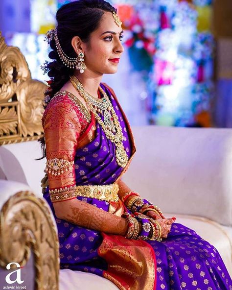 Kemp ❤️ Full Border Pattu Blouse Designs, Full Border Blouse Designs, Bridal Saree Ideas South Indian, Purple Saree Contrast Blouse, Blouse Designs Indian Bridal, South Indian Wedding Saree, Engagement Saree, Bridal Sarees South Indian, Indian Bridal Sarees