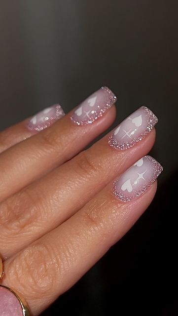 NAIL EXPERT | EDUCATOR | Natalie Zheltovski | AUSTIN TX on Instagram: "Glitter Vday nails with milky ombre and hearts💗#vdaynails Products: •Reflective pink by @nail_republic_official republic , hard to get in US, so I found similar product on Amazon Storefront or look for alternatives around IG shops •Milky BIAB by Akzentz “Porcelain” @nailarthouse.store •White hearts hand painted by Kokoist gel paint @nailarthouse.store •Non wipe diamond top coat Luxio “Shine on” @nailarthouse.store #nailarthouse #nailarthouseatx #russianmanicure #vdaynailart #valentinesnails #glitternails #sparklynails #reflectivenails" Milky White Nails With Glitter, Reflective Nails, Vday Nails, Gel Paint, 2024 Nails, White Glitter Nails, Diamond Top, White Hearts, Amazon Storefront