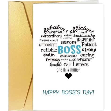 PRICES MAY VARY. Card Size (Folded): 20.5cm x 13.5cm / 8" x 5.3". Packaged in a cello sleeve and comes with a matching golden envelope. Card left blank inside for your personal written message. Don't forget that Boss's Day is October 16. Add some fun and humor to a card for your boss or supervisor at work! Feel free to contact us if you have any problems on this item. Hope you have a wonderful experience. Thank you for taking the time to read this listing. Boss Quotes Work, Thank You Boss Quotes, Boss Day Messages, Thank You Boss, Happy Boss, Happy Boss's Day, Bosses Day Gifts, Gift For Boss, Boss' Day