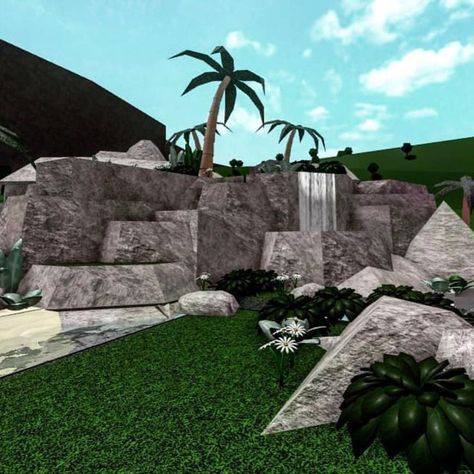 Small hill built on bloxburg Bloxburg Back Garden Ideas, Bloxburg Garden Ideas Modern, Bloxburg Landscaping Ideas, House On A Hill Bloxburg, Bloxburg Front Garden Ideas, Hill House Bloxburg, House Floor Plans Bloxburg, Bloxburg House On A Hill, Bloxburg Hill House