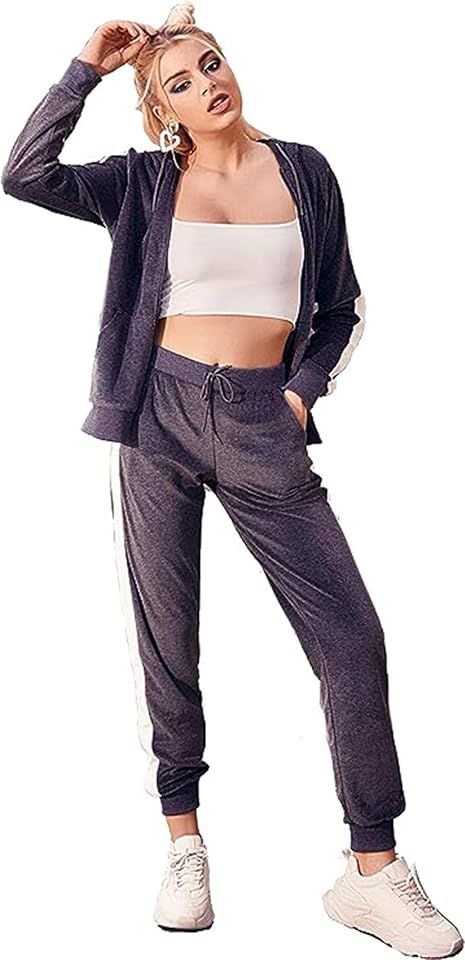 Yasumond Velour Tracksuit Womens 2 Pieces Joggers Outfits Jogging Sweatsuits Set Soft Sports Sweat Suits Pants - thanksgiving outfit women Velvet Tracksuit, Sweats Outfit, Sweat Suits, Ladies Tops Blouses, Outfit Hoodie, Velour Tracksuit, Joggers Outfit, Sweatsuit Set, Hoodie And Sweatpants