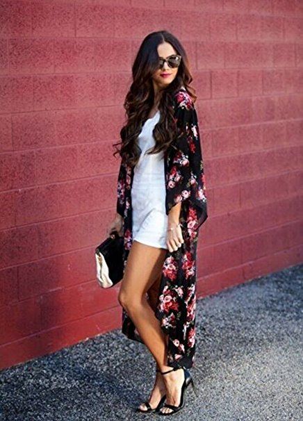 How To Wear Kimono Outfit Ideas, How To Style A Kimono, How To Wear Kimono, Long Floral Kimono, Look Kimono, Gilet Kimono, Loose Kimono, Kimono Floral, Kimono Outfit