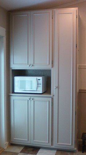 Kitchen Cabnet, Pantry Cabinet Ikea, Microwave In Pantry, Diy Pantry Cabinet, Pantry Cabinet Free Standing, Kitchen Pantries, Kitchen Pantry Cupboard, Diy Cupboards, White Pantry