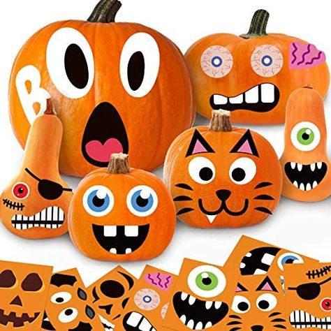 Halloween Pumpkin Decorating, Halloween Games Activities, Funny Pumpkin Faces, Pumpkin Decorating Kits, Halloween Party Activities, Stickers Halloween, Pumpkin Stickers, Stickers For Kids, Pumpkin Face