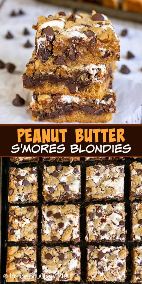 Blondies Dessert, Peanut Butter Smores, Butterscotch Blondies, Easy Homemade Desserts, Smores Dessert, Homemade Recipes Dessert, Hershey Chocolate Bar, Blondies Recipe, Marshmallow Creme