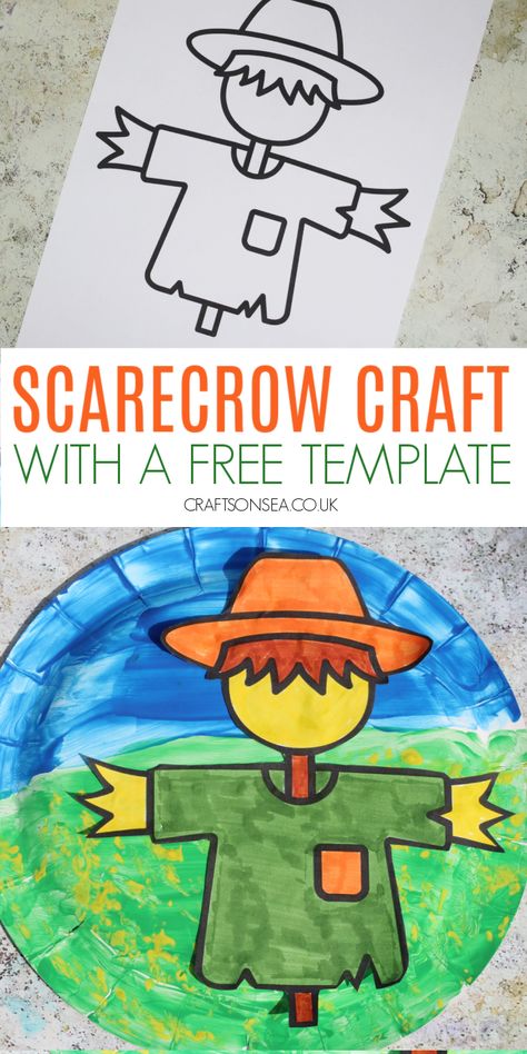 paper plate scarecrow craft free template Scarecrows Crafts For Kids, Scarecrow Template Free Printable, Build A Scarecrow Printable, Paper Plate Scarecrow, Scarecrow Template, Scarecrow Craft, Harvest Crafts, Diy Scarecrow, Scarecrow Face