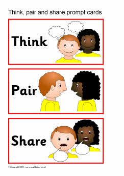 Think, pair and share prompt cards (SB4234) - SparkleBox Cooperative Learning Groups, Think Pair Share, Turn And Talk, Fall Lessons, Math Talk, First Grade Activities, Classroom Behavior, Readers Workshop, Cooperative Learning