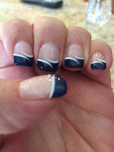 Navy blue and white Navy Blue And White Nails, Military Nails, Blue And White Nails, Navy Nails, Navy Blue Nails, French Manicures, White Nail Designs, Short Nail Designs, Classy Nails