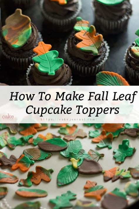 A green and orange theme fall cake leaves design of topper Theme Cupcakes, Cupcake Tutorial, Fall Theme, Cool Weather, Fall Leaf, Themed Cupcakes, Mini Cupcakes, Autumn Theme, The Cool