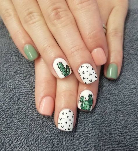 30 Beautiful Summer Nails You Will Fall In Love With - LynSire Cute Camping Nails, Cacti Nail Art, Cute Cactus Nails, Cactus Acrylic Nails, Camping Nail Ideas, Kids Spring Nails, Cow Skull Nails, Arizona Nails Designs, Desert Nails Designs